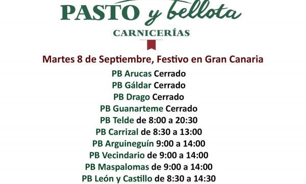 HORARIO FESTIVO 8 DE SEPTIEMBRE EN GRAN CANARIA